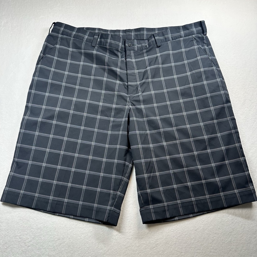 Nike Golf Mens 42 Chino Flat Front Shorts Black White Stripe Check Stretch